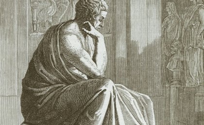 drawn image of man sitting, thinking