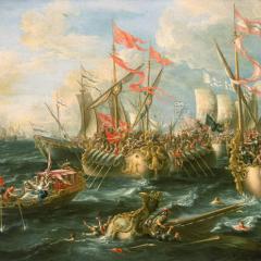 battle ships, in ocean; Image: Laureys a Castro (f 1664-1700) via Wikimedia Commons
